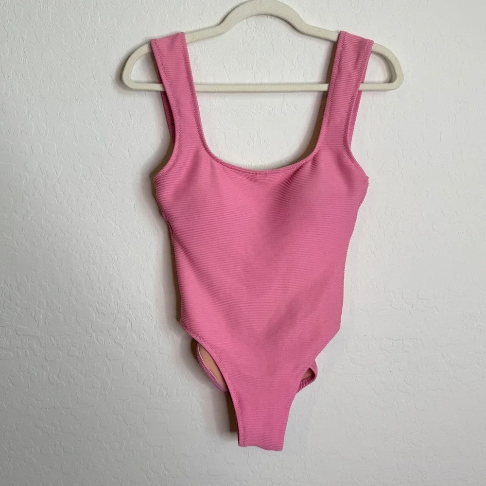 J.Crew Womens‎ Ribbed Square Neck One Piece Swimsuit Pink Size 6 Boho Vacation